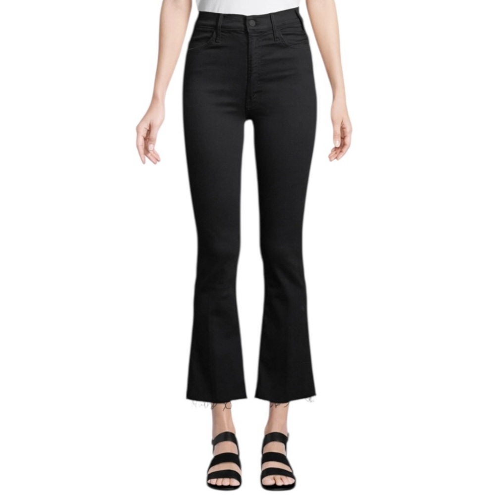 Mother The Hustler Ankle Fray Hem‎ Jeans in Not Guilty Black Cropped Size 32